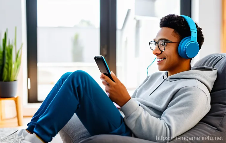 모바일게임 스트리밍 플랫폼 - **Prompt:** A young adult (18-25 years old, gender-neutral appearance) deeply absorbed in a mobile g...